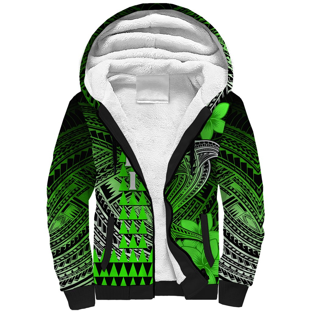Personalized Hawaii Sherpa Hoodie Hammerhead Shark Kakau Polynesian Tribal Green LT05 Unisex Green - Polynesian Pride