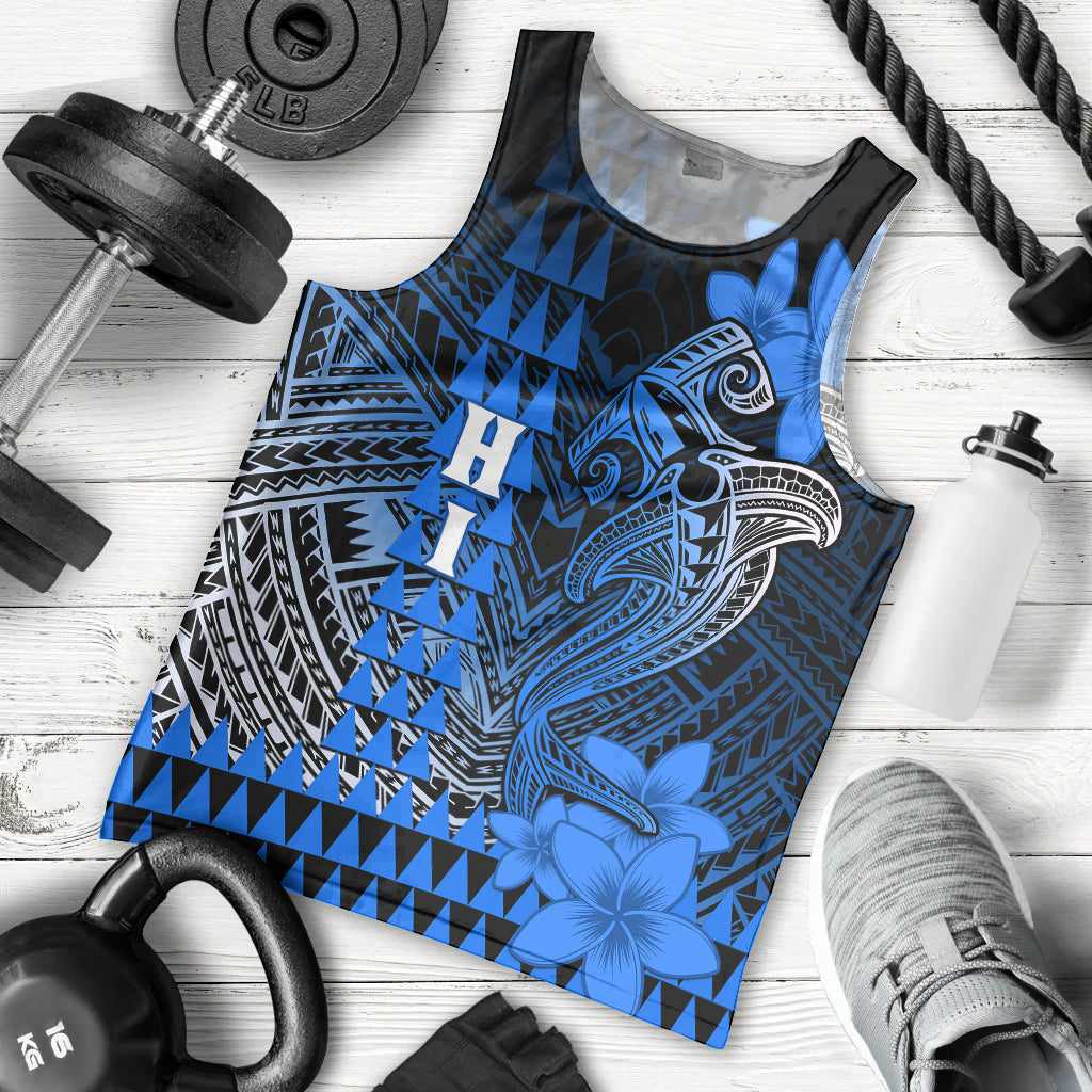 Personalized Hawaii Men Tank Top Hammerhead Shark Kakau Polynesian Tribal Blue LT05 Blue - Polynesian Pride