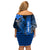 Personalized Hawaii Off Shoulder Short Dress Hammerhead Shark Kakau Polynesian Tribal Blue LT05 - Polynesian Pride