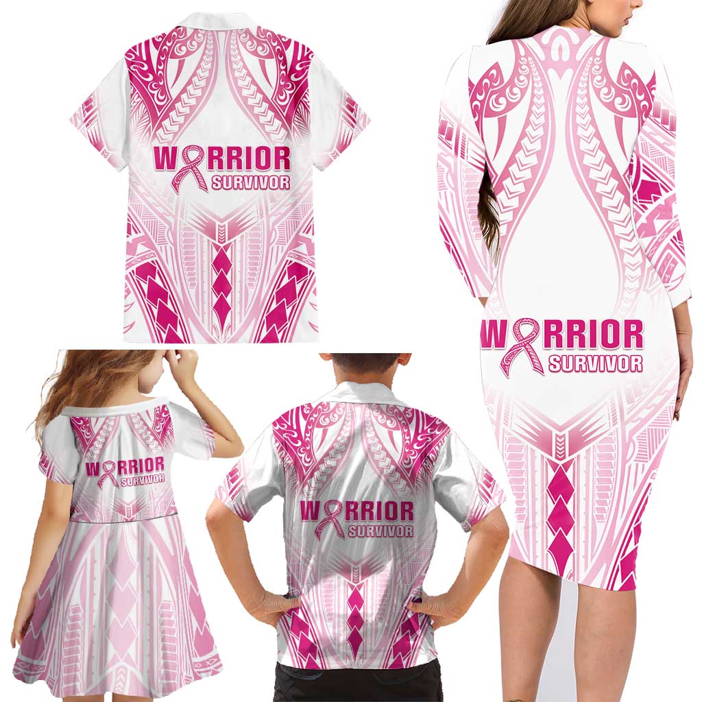 Breast Cancer Pink Out Family Matching Long Sleeve Bodycon Dress and Hawaiian Shirt Polynesian Art Tattoo White Version LT05 - Polynesian Pride
