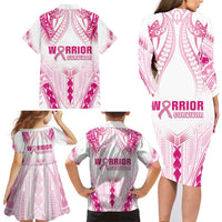 Breast Cancer Pink Out Family Matching Long Sleeve Bodycon Dress and Hawaiian Shirt Polynesian Art Tattoo White Version LT05 - Polynesian Pride