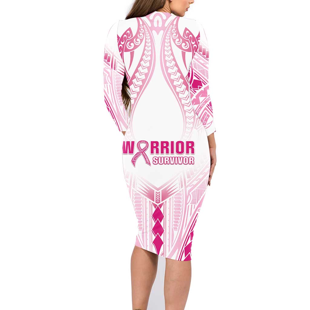 Breast Cancer Pink Out Family Matching Long Sleeve Bodycon Dress and Hawaiian Shirt Polynesian Art Tattoo White Version LT05 - Polynesian Pride