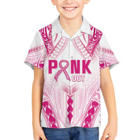 Breast Cancer Pink Out Family Matching Long Sleeve Bodycon Dress and Hawaiian Shirt Polynesian Art Tattoo White Version LT05 Son's Shirt White - Polynesian Pride