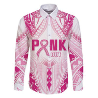 Breast Cancer Pink Out Family Matching Mermaid Dress and Hawaiian Shirt Polynesian Art Tattoo White Version LT05 Dad's Shirt - Long Sleeve White - Polynesian Pride