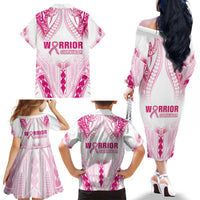 Breast Cancer Pink Out Family Matching Off The Shoulder Long Sleeve Dress and Hawaiian Shirt Polynesian Art Tattoo White Version LT05 - Polynesian Pride