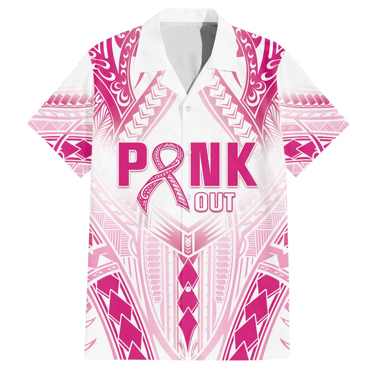 Breast Cancer Pink Out Family Matching Off The Shoulder Long Sleeve Dress and Hawaiian Shirt Polynesian Art Tattoo White Version LT05 Dad's Shirt - Short Sleeve White - Polynesian Pride