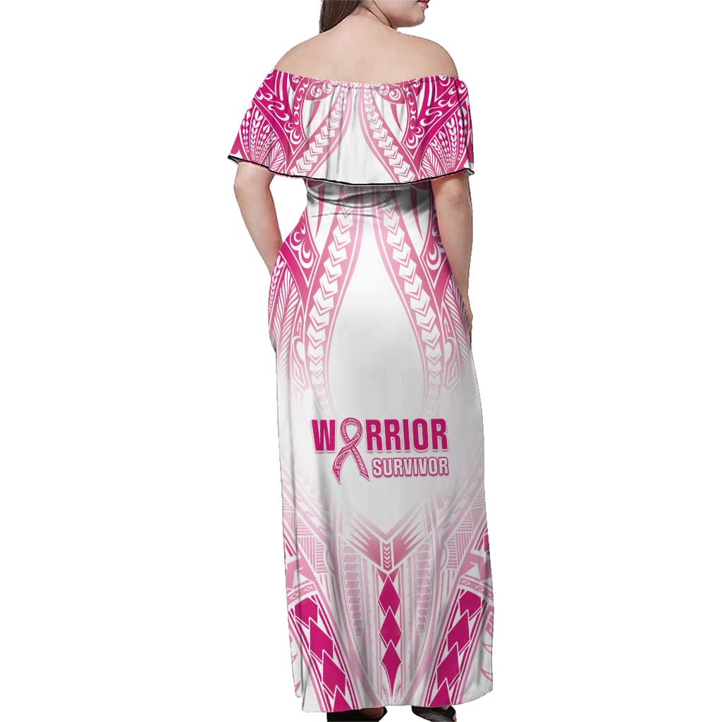 Breast Cancer Pink Out Family Matching Off Shoulder Maxi Dress and Hawaiian Shirt Polynesian Art Tattoo White Version LT05 - Polynesian Pride