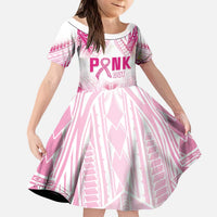Breast Cancer Pink Out Family Matching Puletasi and Hawaiian Shirt Polynesian Art Tattoo White Version LT05 Daughter's Dress White - Polynesian Pride
