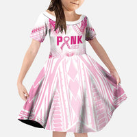 Breast Cancer Pink Out Family Matching Short Sleeve Bodycon Dress and Hawaiian Shirt Polynesian Art Tattoo White Version LT05 Daughter's Dress White - Polynesian Pride