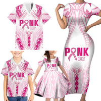 Breast Cancer Pink Out Family Matching Short Sleeve Bodycon Dress and Hawaiian Shirt Polynesian Art Tattoo White Version LT05 - Polynesian Pride