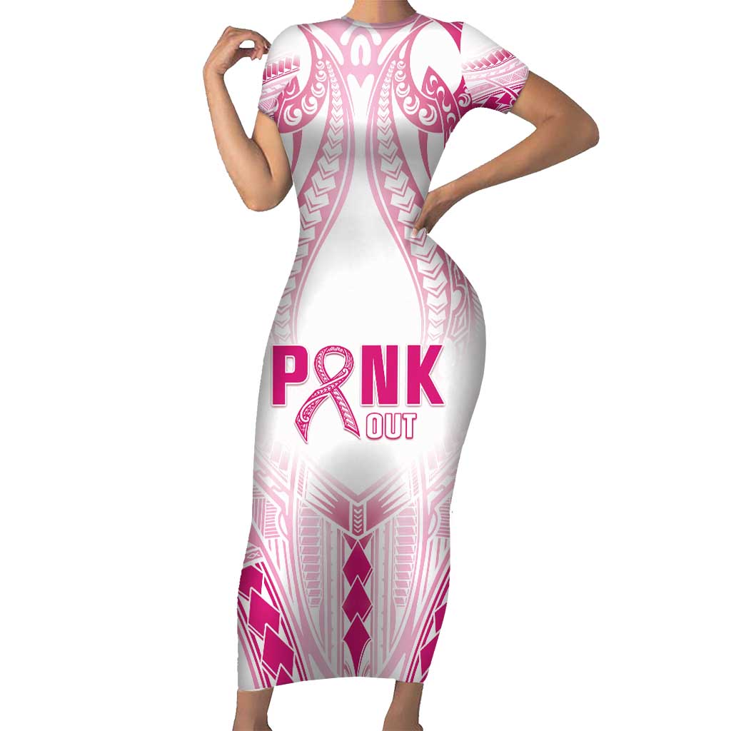 Breast Cancer Pink Out Family Matching Short Sleeve Bodycon Dress and Hawaiian Shirt Polynesian Art Tattoo White Version LT05 Mom's Dress White - Polynesian Pride