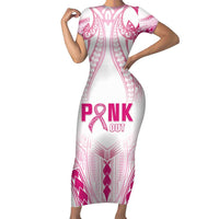 Breast Cancer Pink Out Family Matching Short Sleeve Bodycon Dress and Hawaiian Shirt Polynesian Art Tattoo White Version LT05 Mom's Dress White - Polynesian Pride