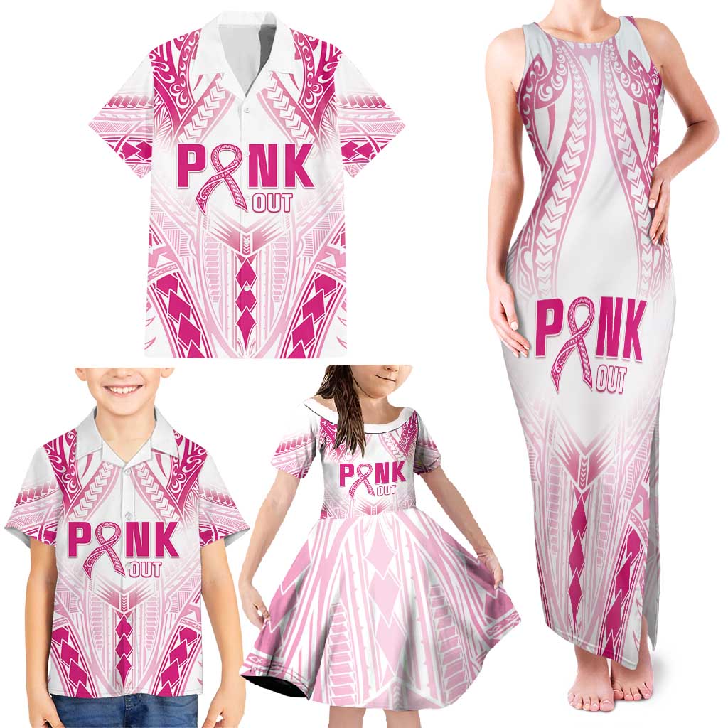 Breast Cancer Pink Out Family Matching Tank Maxi Dress and Hawaiian Shirt Polynesian Art Tattoo White Version LT05 - Polynesian Pride