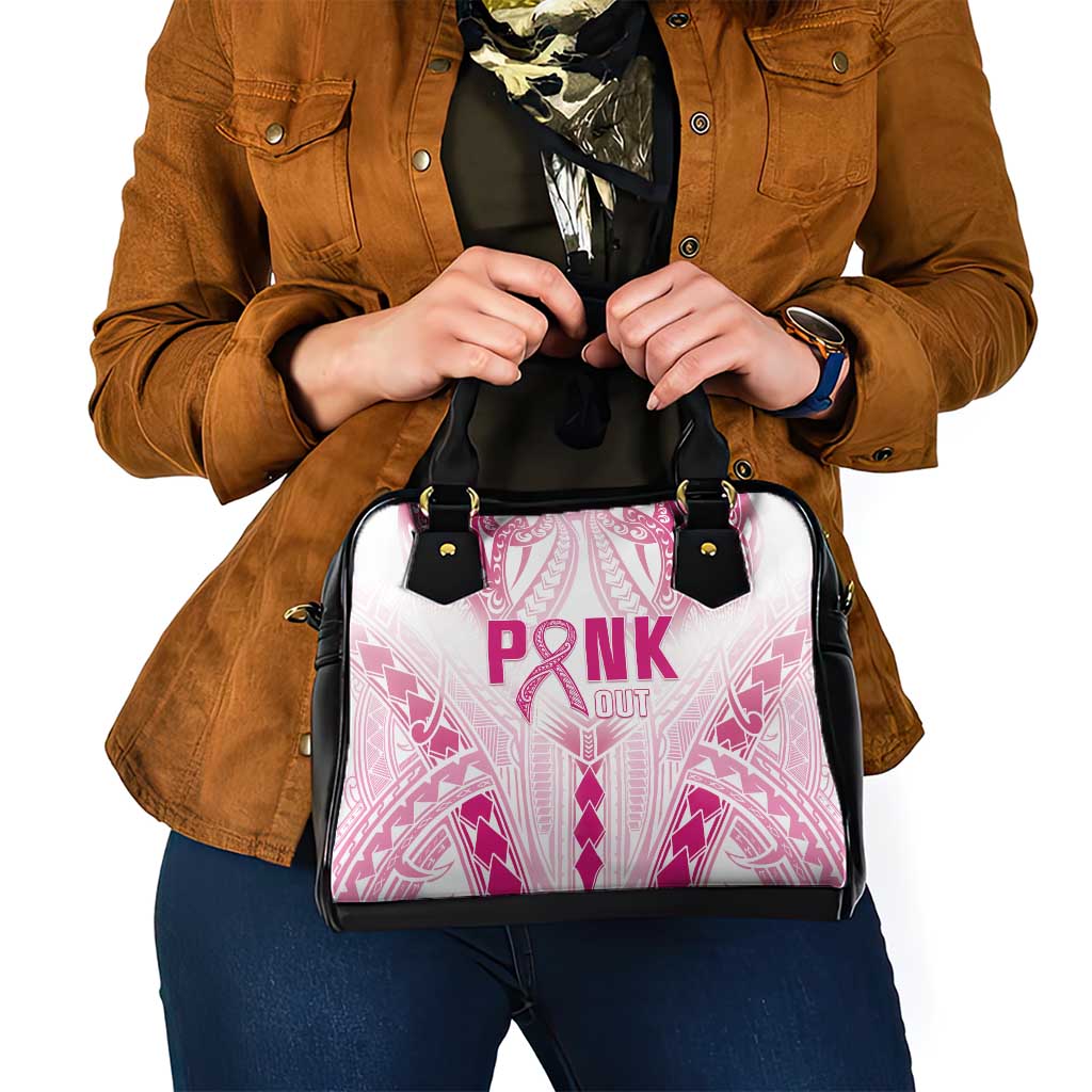 Breast Cancer Pink Out Shoulder Handbag Polynesian Art Tattoo White Version