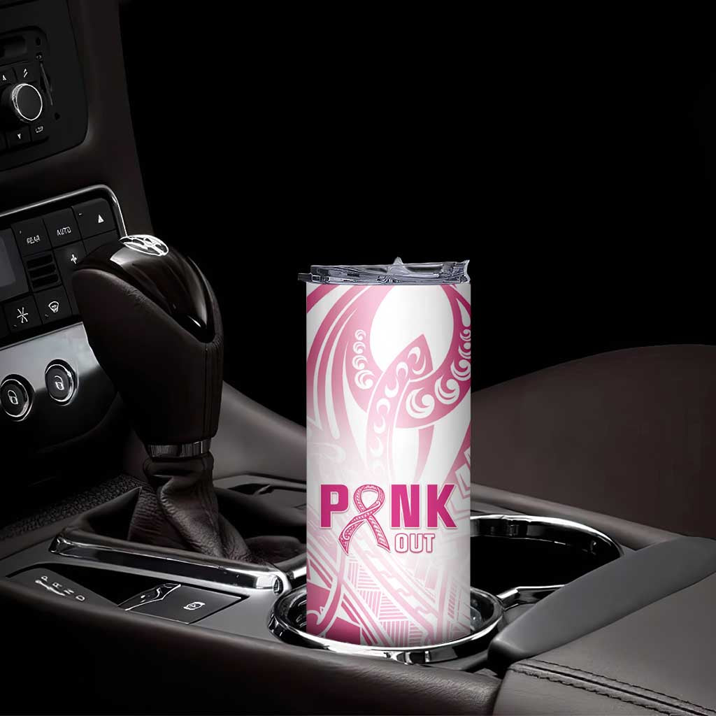 Breast Cancer Pink Out Skinny Tumbler Polynesian Art Tattoo White Version