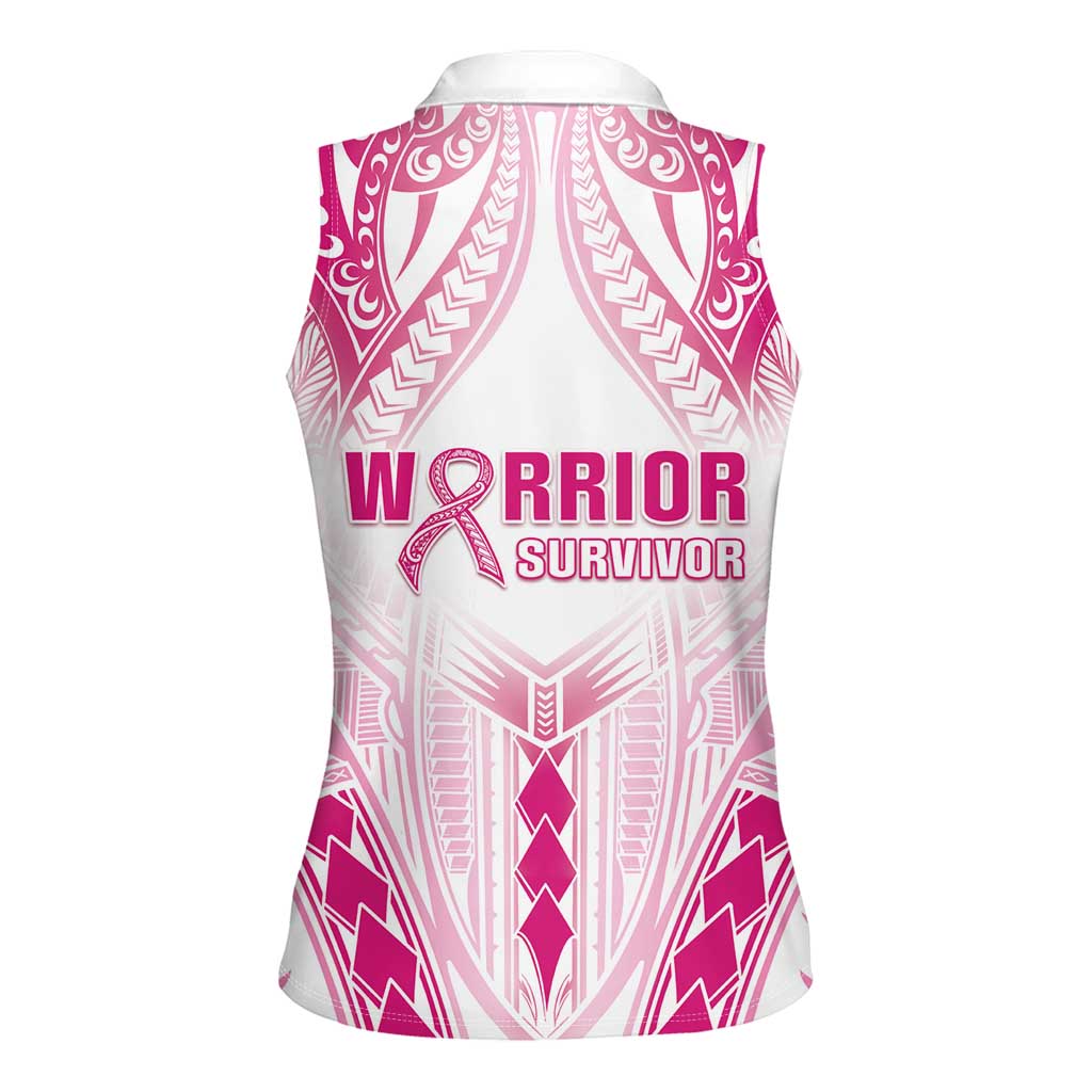 Breast Cancer Pink Out Women Sleeveless Polo Shirt Polynesian Art Tattoo White Version
