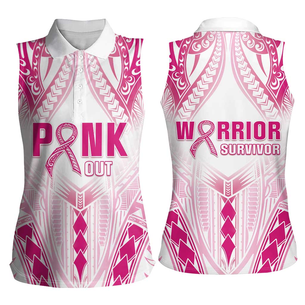 Breast Cancer Pink Out Women Sleeveless Polo Shirt Polynesian Art Tattoo White Version