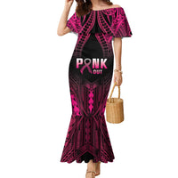 Breast Cancer Pink Out Family Matching Mermaid Dress and Hawaiian Shirt Polynesian Art Tattoo Black Version LT05 Mom's Dress Black - Polynesian Pride