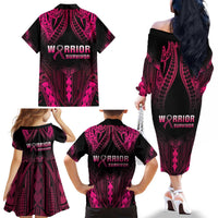 Breast Cancer Pink Out Family Matching Off The Shoulder Long Sleeve Dress and Hawaiian Shirt Polynesian Art Tattoo Black Version LT05 - Polynesian Pride