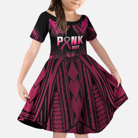 Breast Cancer Pink Out Family Matching Off Shoulder Maxi Dress and Hawaiian Shirt Polynesian Art Tattoo Black Version LT05 Daughter's Dress Black - Polynesian Pride
