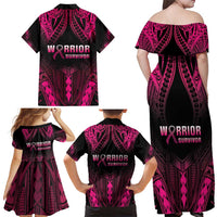 Breast Cancer Pink Out Family Matching Off Shoulder Maxi Dress and Hawaiian Shirt Polynesian Art Tattoo Black Version LT05 - Polynesian Pride