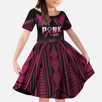 Breast Cancer Pink Out Family Matching Puletasi and Hawaiian Shirt Polynesian Art Tattoo Black Version LT05 Daughter's Dress Black - Polynesian Pride