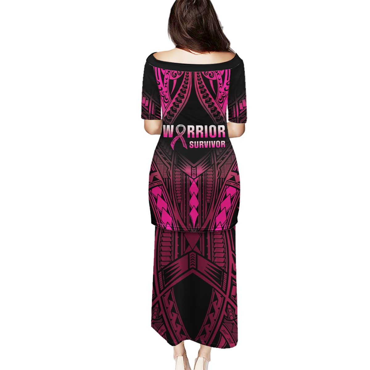 Breast Cancer Pink Out Family Matching Puletasi and Hawaiian Shirt Polynesian Art Tattoo Black Version LT05 - Polynesian Pride