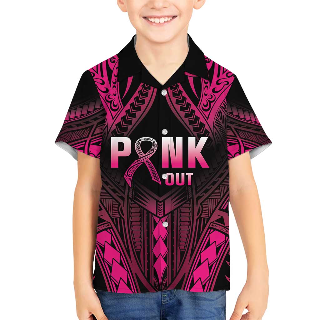 Breast Cancer Pink Out Family Matching Summer Maxi Dress and Hawaiian Shirt Polynesian Art Tattoo Black Version LT05 Son's Shirt Black - Polynesian Pride