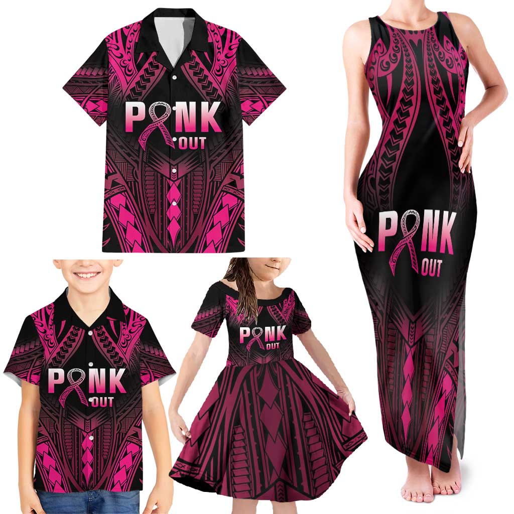 Breast Cancer Pink Out Family Matching Tank Maxi Dress and Hawaiian Shirt Polynesian Art Tattoo Black Version LT05 - Polynesian Pride