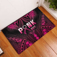 Breast Cancer Pink Out Rubber Doormat Polynesian Art Tattoo Black Version