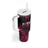 Breast Cancer Pink Out Tumbler With Handle Polynesian Art Tattoo Black Version