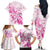 Personalised Breast Cancer Awareness Family Matching Off The Shoulder Long Sleeve Dress and Hawaiian Shirt Ribbon Polynesian Pattern White Version