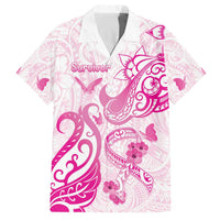Personalised Breast Cancer Awareness Family Matching Off The Shoulder Long Sleeve Dress and Hawaiian Shirt Ribbon Polynesian Pattern White Version LT05 Dad's Shirt - Short Sleeve White - Polynesian Pride