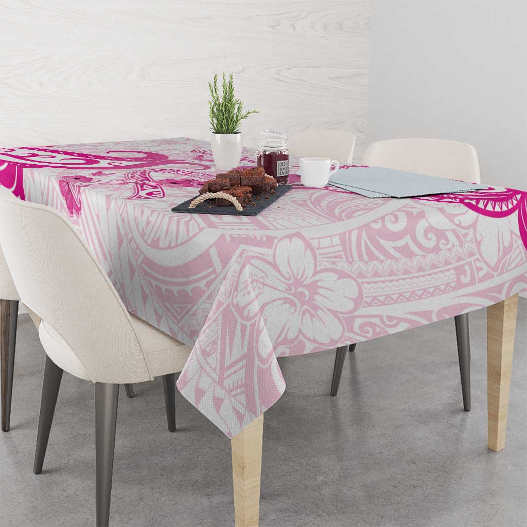 Breast Cancer Awareness Tablecloth Ribbon Polynesian Pattern White Version