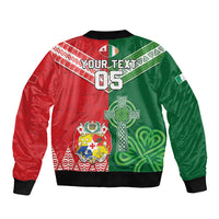 Tonga Ireland Rugby Custom Sleeve Zip Bomber Jacket Ikale Tahi With Shamrocks Together