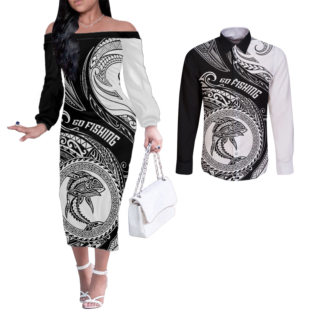 go-fishing-couples-matching-off-the-shoulder-long-sleeve-dress-and-long-sleeve-button-shirts-polynesian-pattern