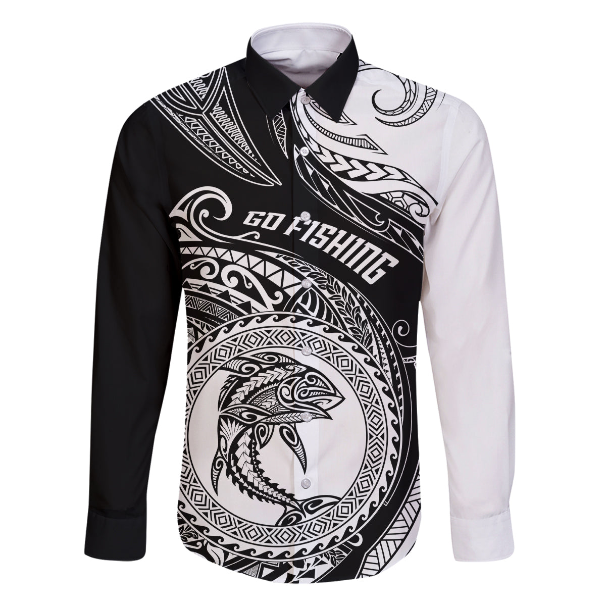 go-fishing-family-matching-off-shoulder-long-sleeve-dress-and-hawaiian-shirt-polynesian-pattern