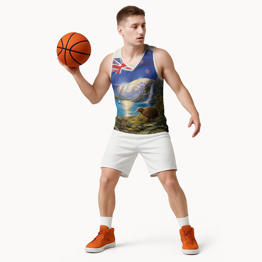 New Zealand Flag Basketball Jersey Scenic Nature LT05 - Polynesian Pride