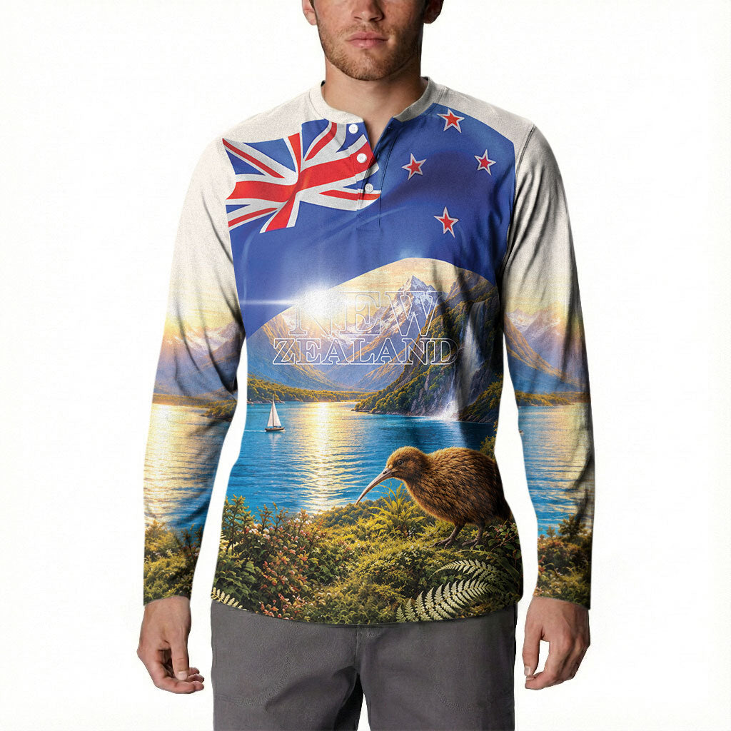 New Zealand Flag Button Sweatshirt Scenic Nature LT05 - Polynesian Pride