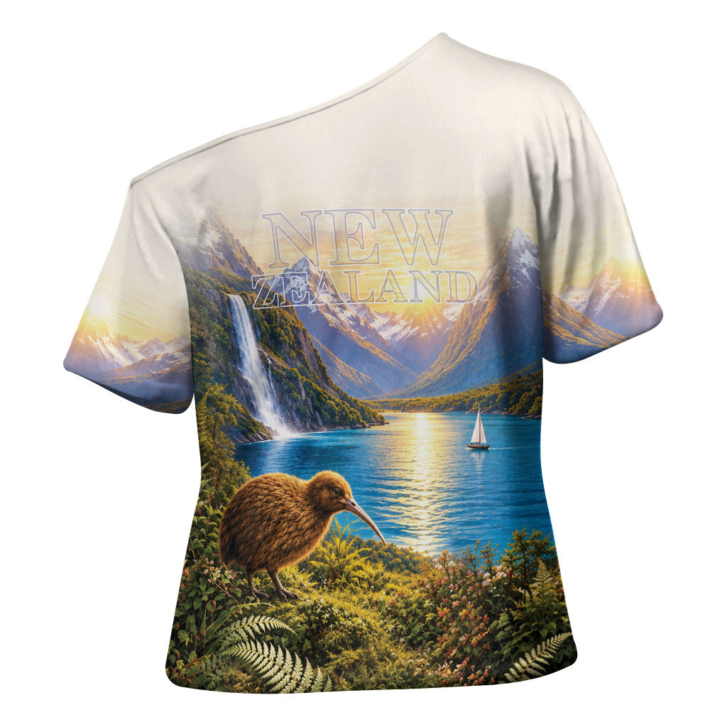 New Zealand Flag Cross Shoulder Shirt Scenic Nature LT05 - Polynesian Pride