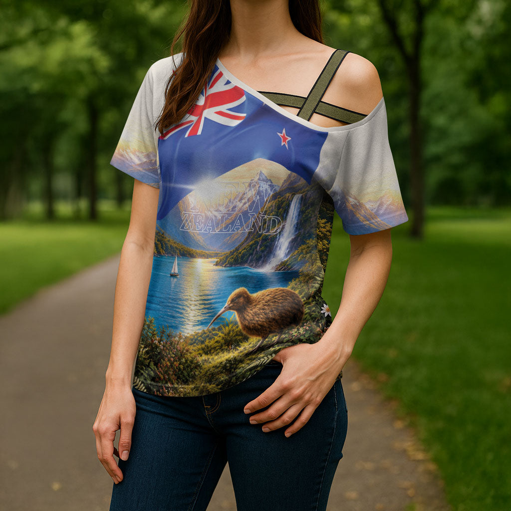 New Zealand Flag Cross Shoulder Shirt Scenic Nature LT05 - Polynesian Pride