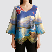 New Zealand Flag Kimono Sleeve Blouse Scenic Nature LT05 - Polynesian Pride
