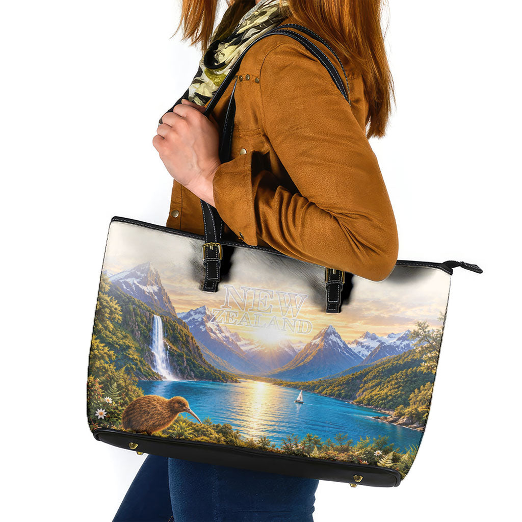 New Zealand Flag Leather Tote Bag Scenic Nature LT05 Multicolor - Polynesian Pride