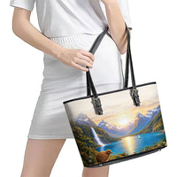 New Zealand Flag Leather Tote Bag Scenic Nature LT05 - Polynesian Pride