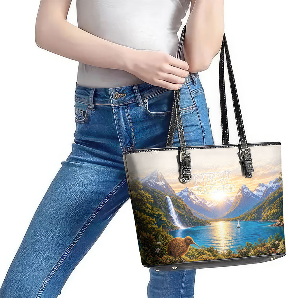New Zealand Flag Leather Tote Bag Scenic Nature LT05 - Polynesian Pride