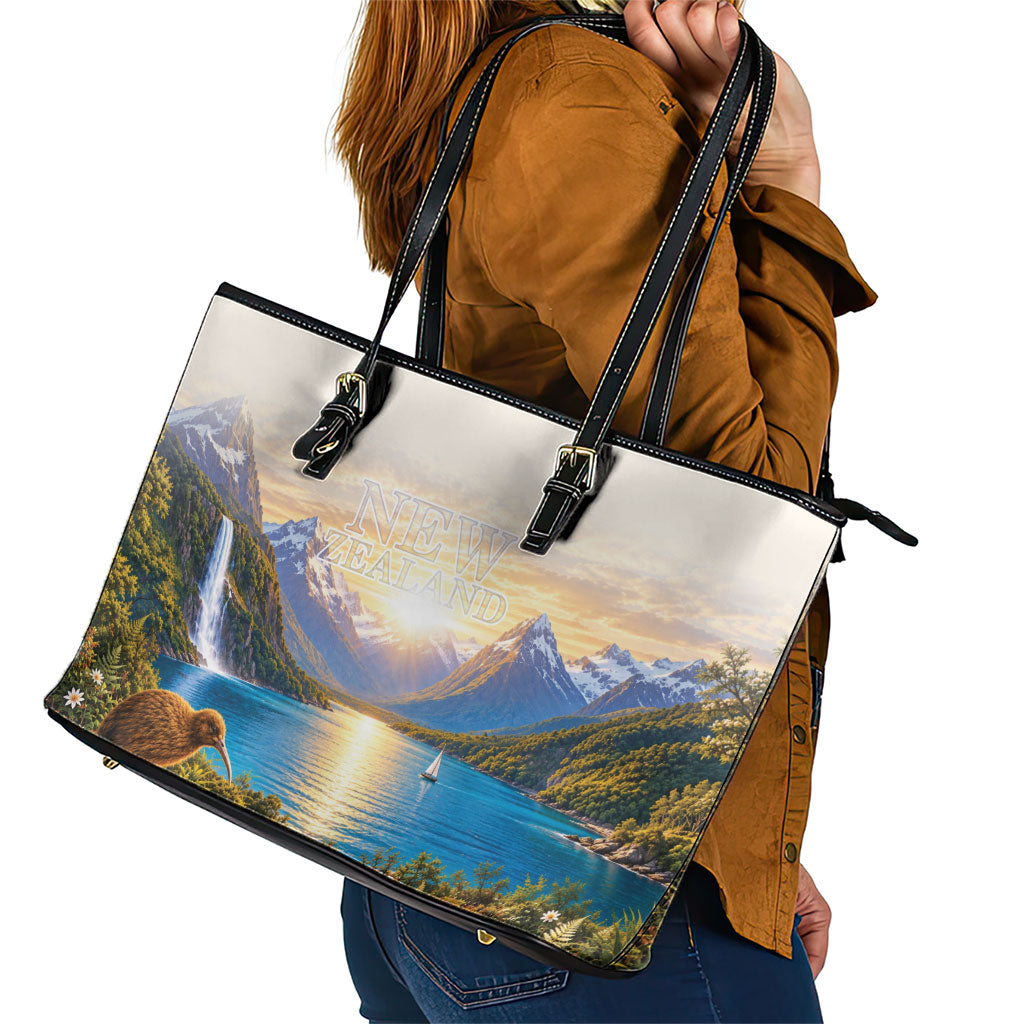 New Zealand Flag Leather Tote Bag Scenic Nature LT05 - Polynesian Pride