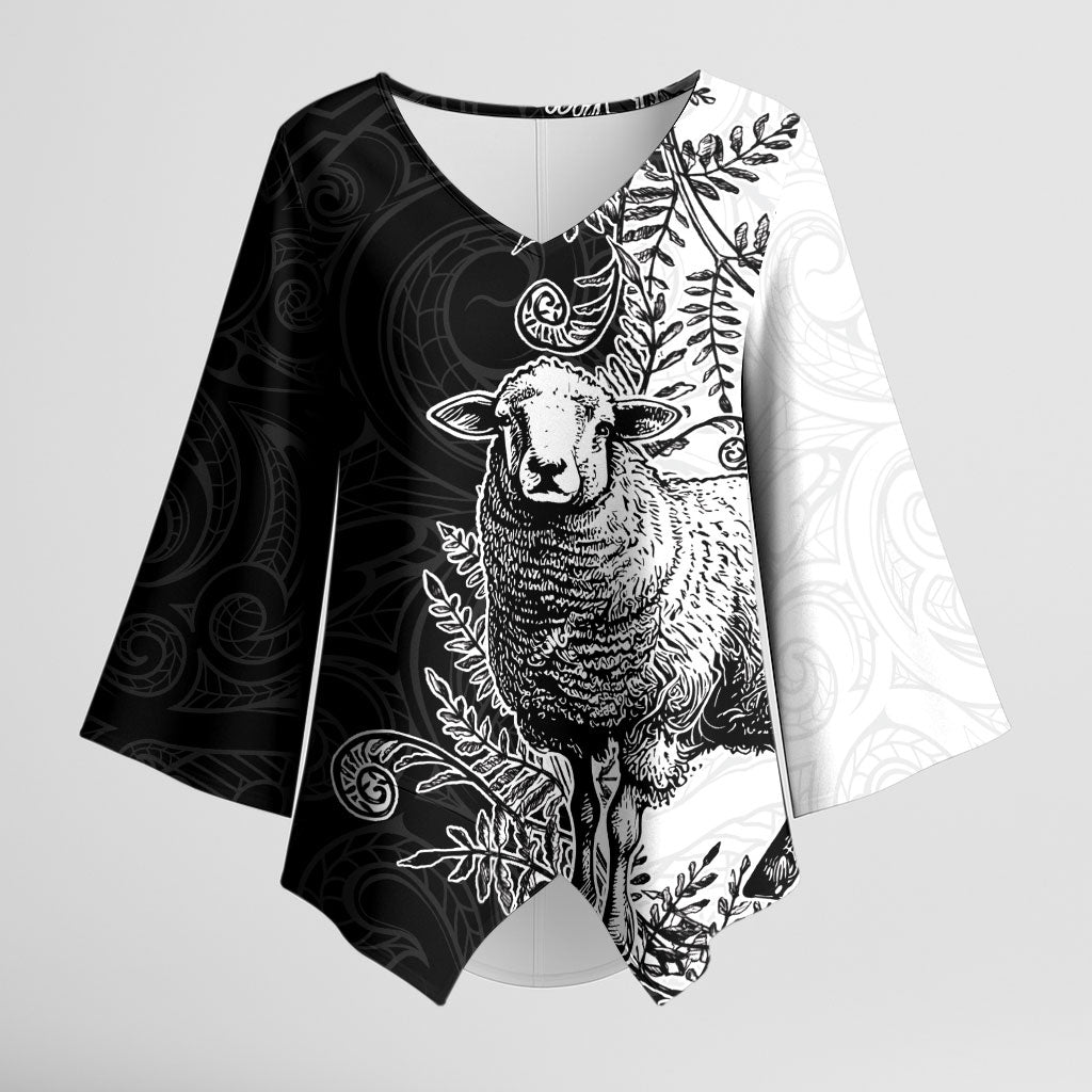 New Zealand Aotearoa Hipi Kimono Sleeve Blouse Maori Pattern LT05 Female Black - Polynesian Pride