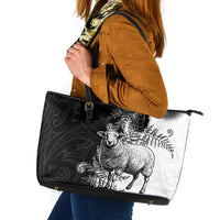 New Zealand Aotearoa Hipi Leather Tote Bag Maori Pattern LT05 Black - Polynesian Pride