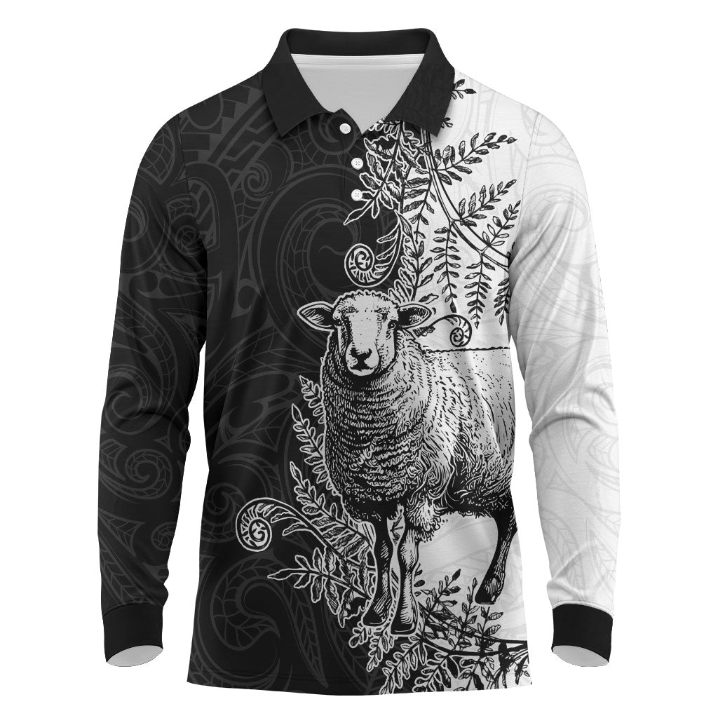 New Zealand Aotearoa Hipi Long Sleeve Polo Shirt Maori Pattern LT05 Black - Polynesian Pride