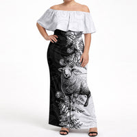 New Zealand Aotearoa Hipi Off Shoulder Maxi Dress Maori Pattern LT05 Women Black - Polynesian Pride